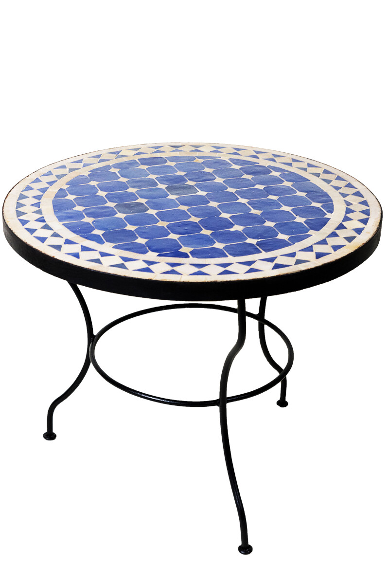 Moroccan Mosaic Table, Marrakech Blue and Beige, 60 cm, 45 c