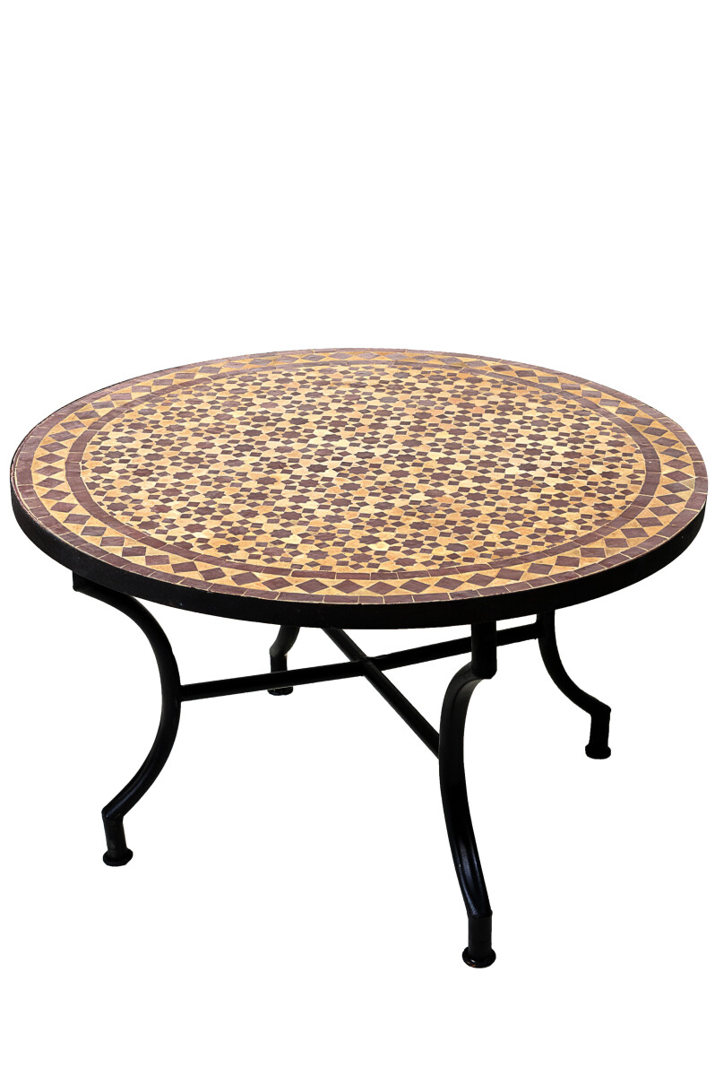 Moroccan Mosaic Table Albaicin Beige Bordeaux, 80 cm diamete