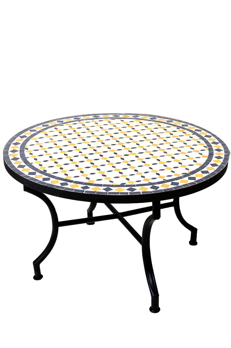 Moroccan Mosaic Table, Giralda, White, Yellow, Blue, 80 cm d