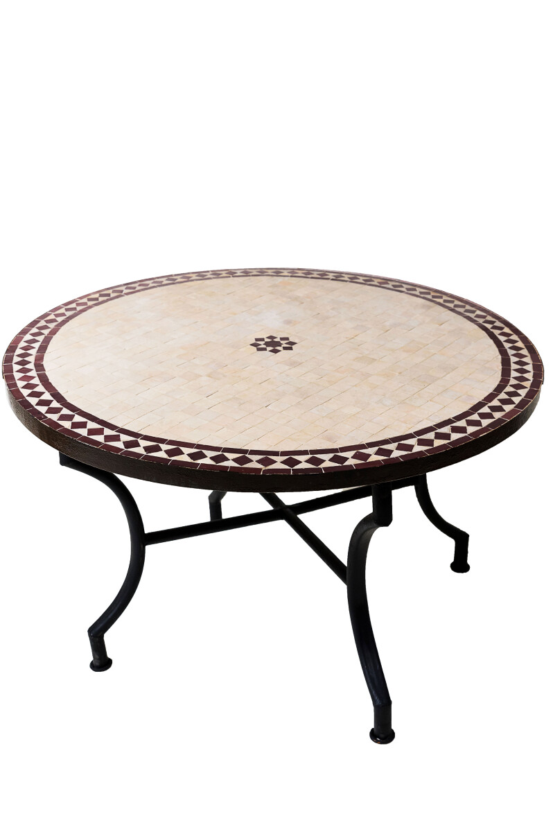 Moroccan Mosaic Table Bilbao Beige Bordeaux, 100 cm diameter