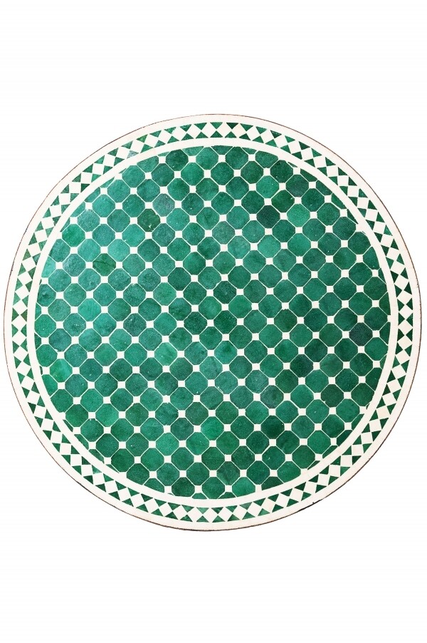 Moroccan Mosaic Table, Marrakech Green and Beige, 100 cm dia