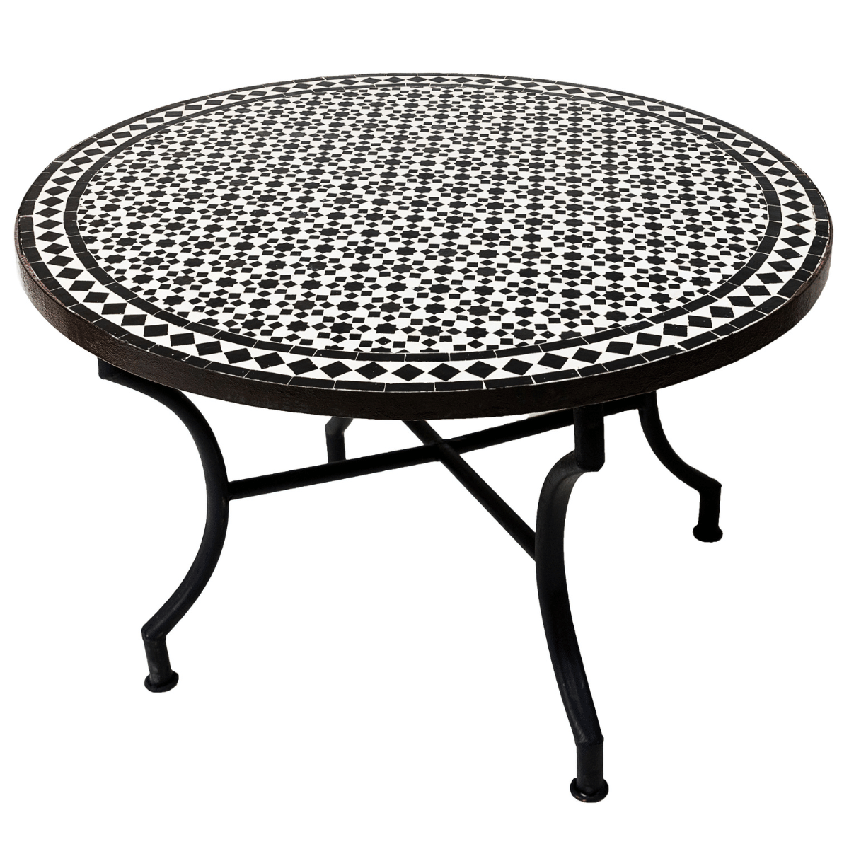 Moroccan Mosaic Table Albaicin Black and White, 100 cm diame