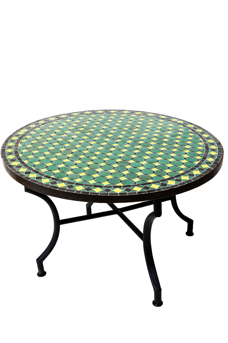 Moroccan Mosaic Table, Giralda, Green, Yellow, Black, 100 cm