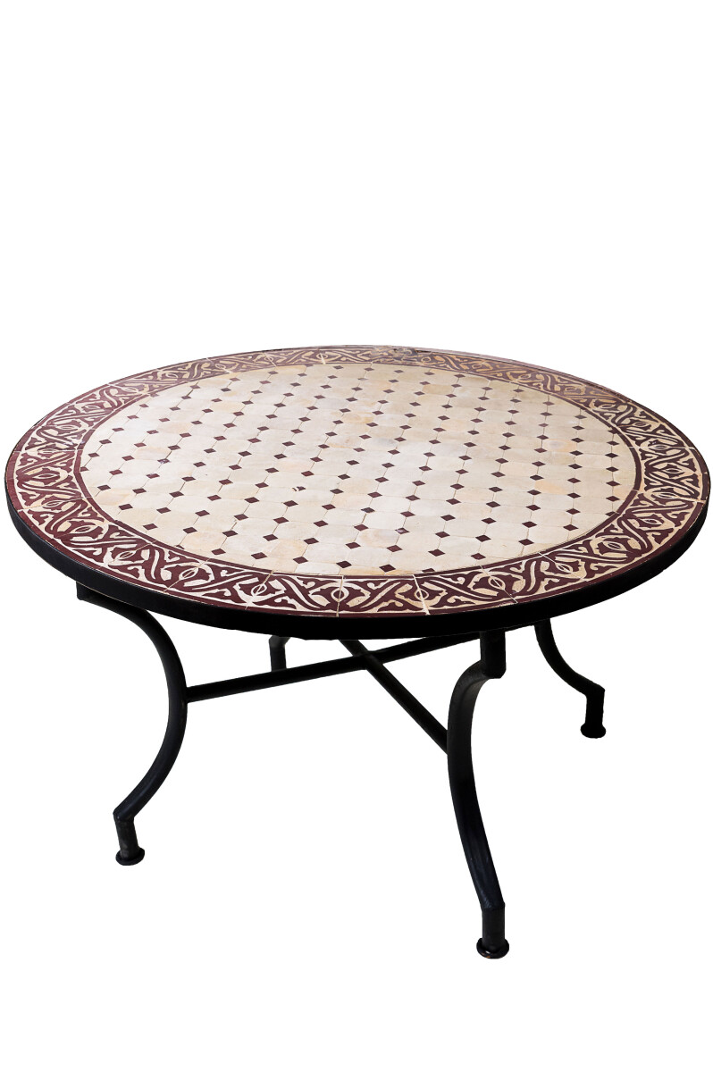 Moroccan Mosaic Table, Meknes, Beige and box
