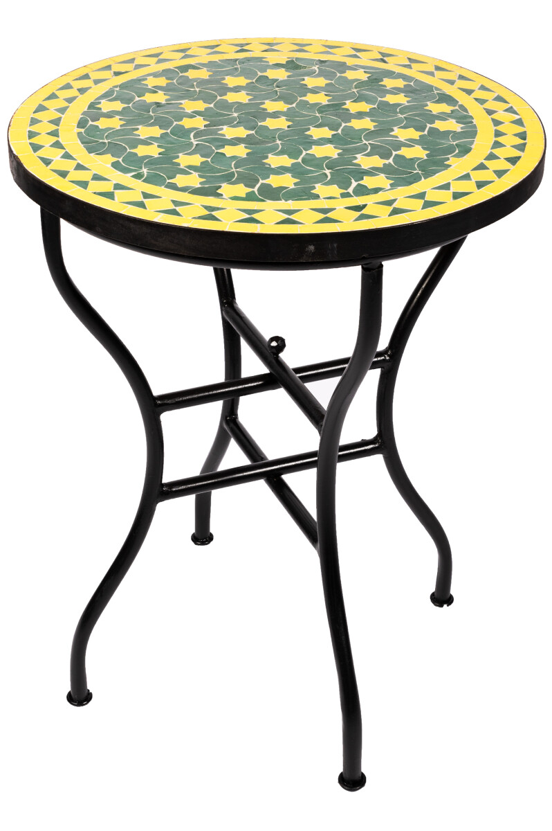 Moroccan Mosaic Table, Estrella Green and Yellow, Ø60