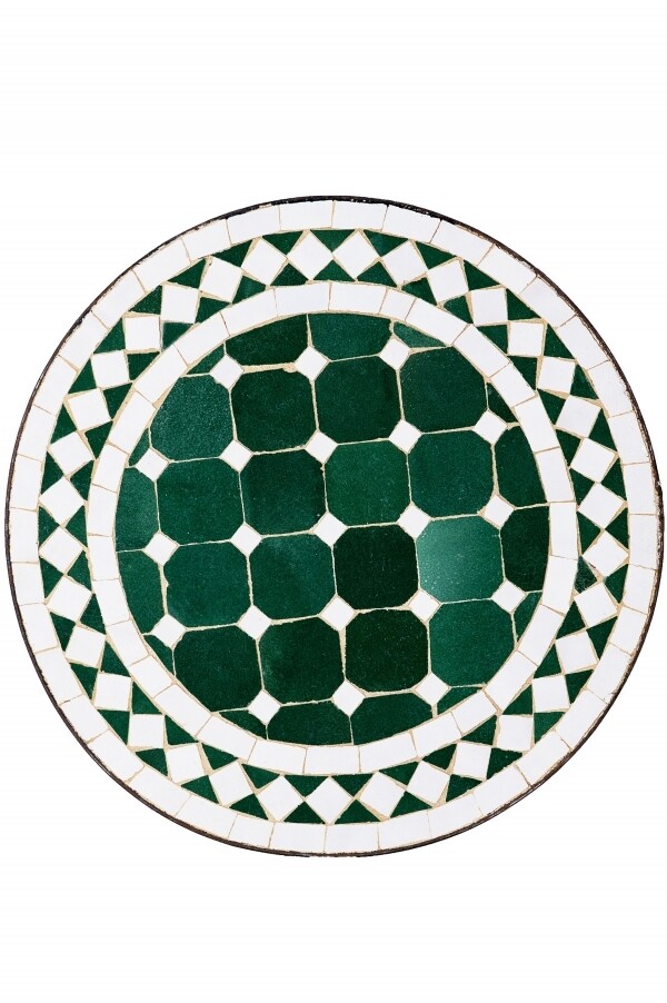 Arabic Mosaic Tile, Marrakech Green and White - Round, 40 cm