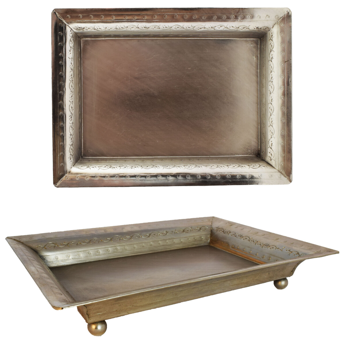 Vintage Rectangular Serving Tray, Genna, Antique Silver